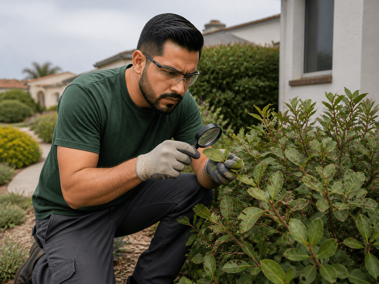 Representative image of a landscape plant being inspected for pests